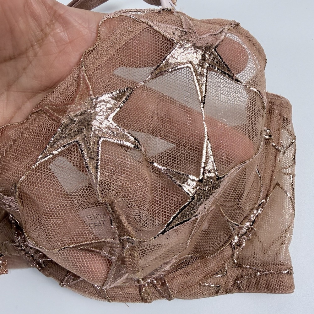 Victoria's Secret Very Sexy Rose Gold Stardust Embroidered Demi Bra 34DD NWT - Picture 6 of 6